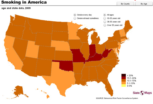 Kentucky and surrounding states have consistently higher smoking rates, Kentucky and surrounding states have consistently higher smoking rates,